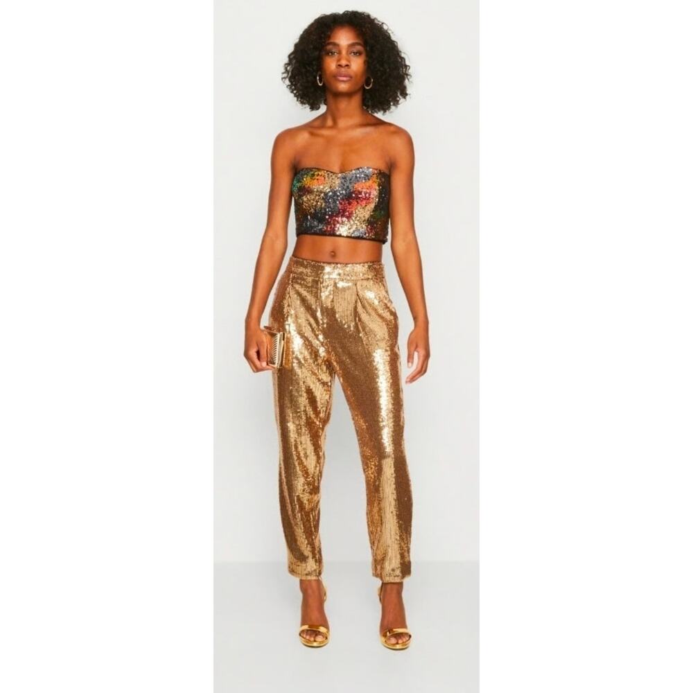 Banana Republic Gold Sequin Relaxed Tapered Trouser Pants Womens 4 Bachelorette